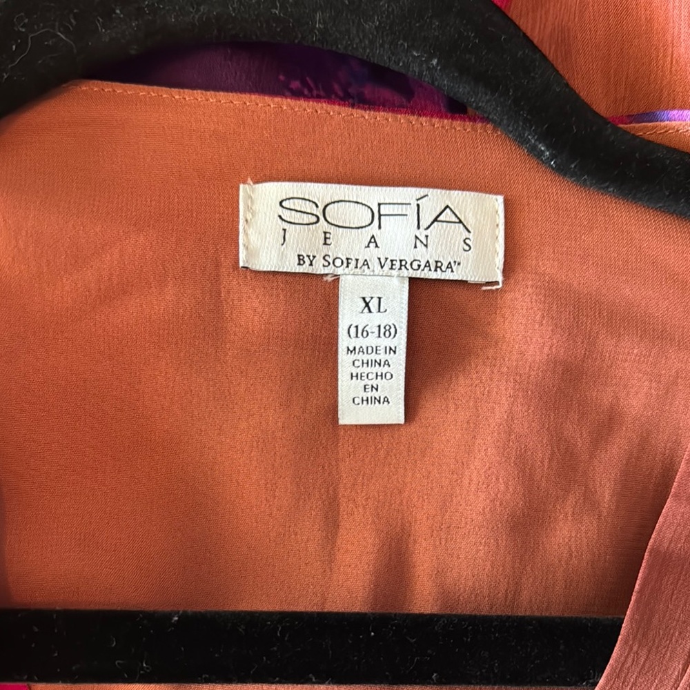 Sofia by Sofia Vergara Pink and Purple Bishop Sleeve Faux Wrap Gown - Picture 3 of 3